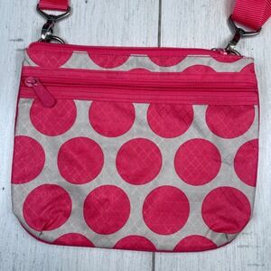 Thirty-One Crossbody Bag Pink Grey Polka Dot Small Ripstop Organizer Excellent